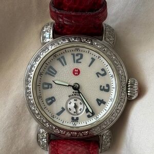 CSX Michele diamond watch stainless Swiss sapphire crystal red lizard